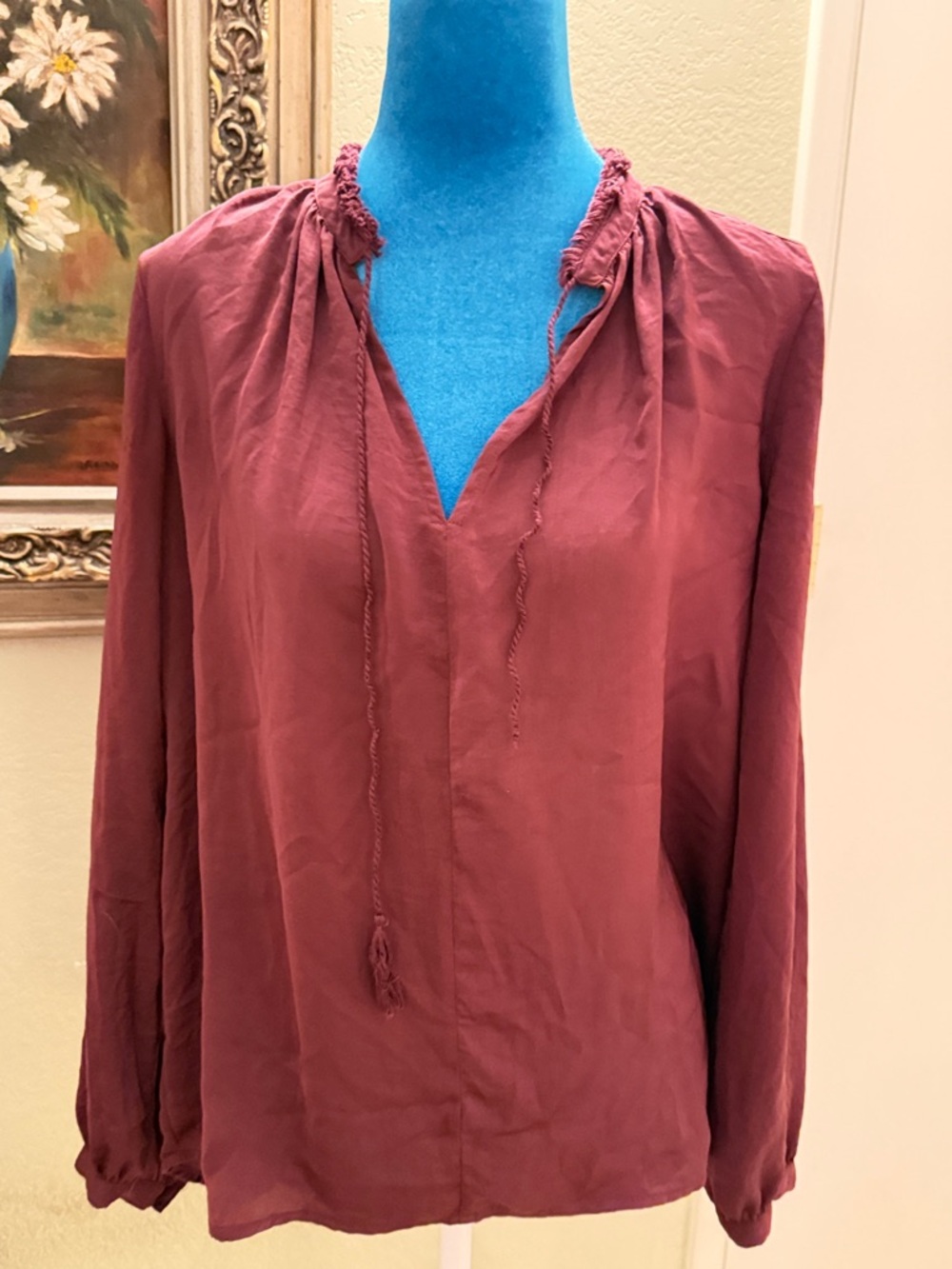 Lucky Brand plum Tie-Neck Peasant Top